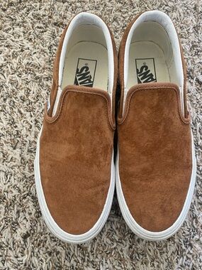 Vans Suede Slip-On Sneakers in Chestnut Brown